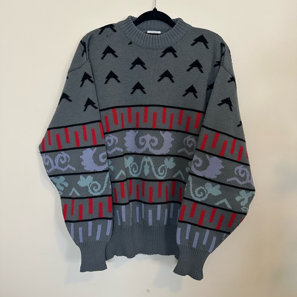 Vintage Bogner Geometric Gray Wool Knit Sweater